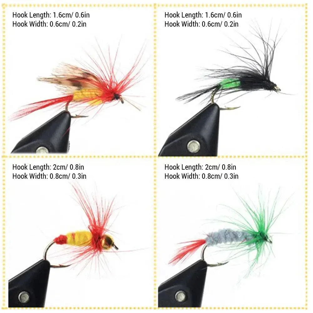 100pcs Fly Fishing Flies Kit Dry Wet Fly Fishing Flies Assortment with Fly Box Trout Bass for Freshwater Seawater Fishing