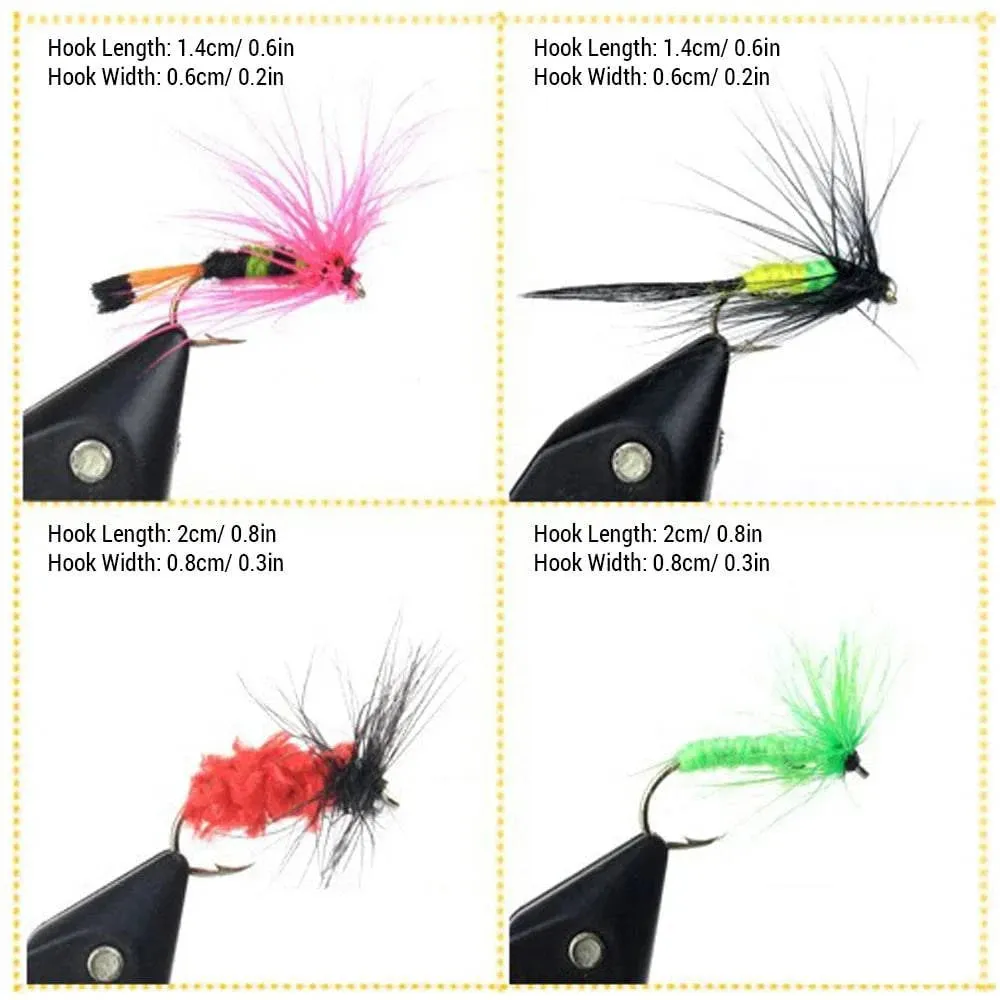 100pcs Fly Fishing Flies Kit Dry Wet Fly Fishing Flies Assortment with Fly Box Trout Bass for Freshwater Seawater Fishing