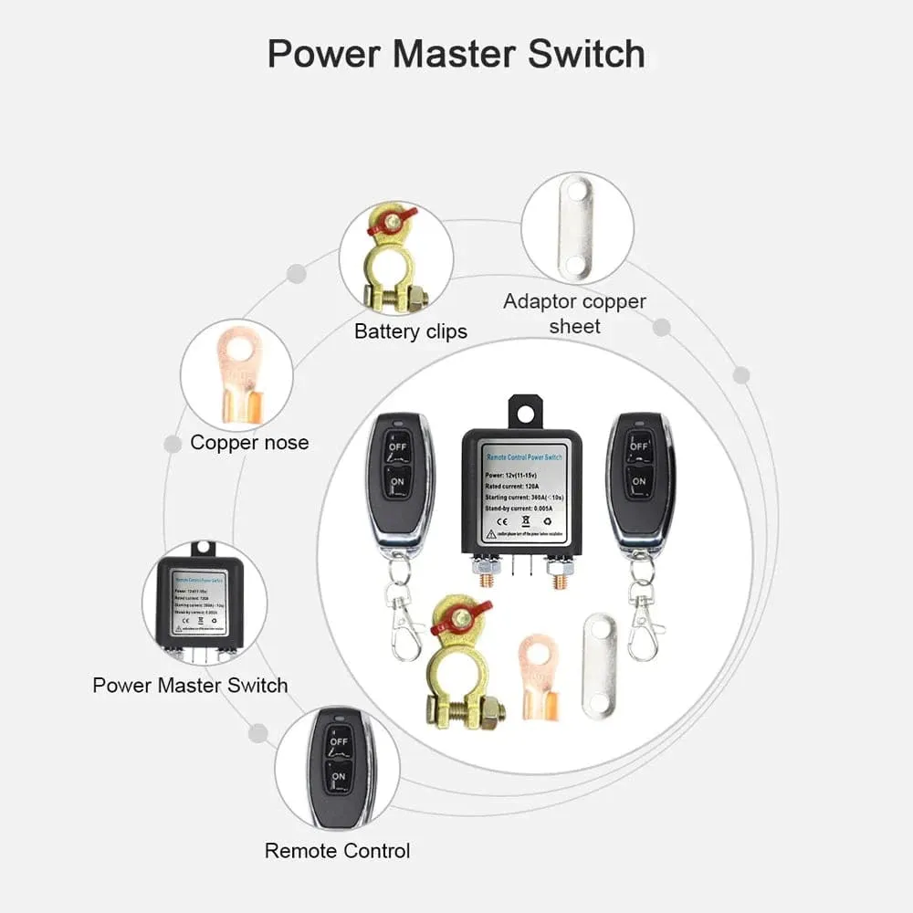12V Car Battery Relay Wireless Remote Battery Disconnect Switch Isolator Power Cut Master Switch with 2 Remote Controllers