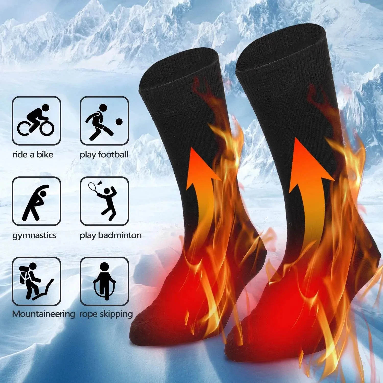 Electric Heated Socks Battery Powered Cold Weather Heat Socks for Men &Women Outdoor Camping Hiking Motorcycle Warm Winter Socks