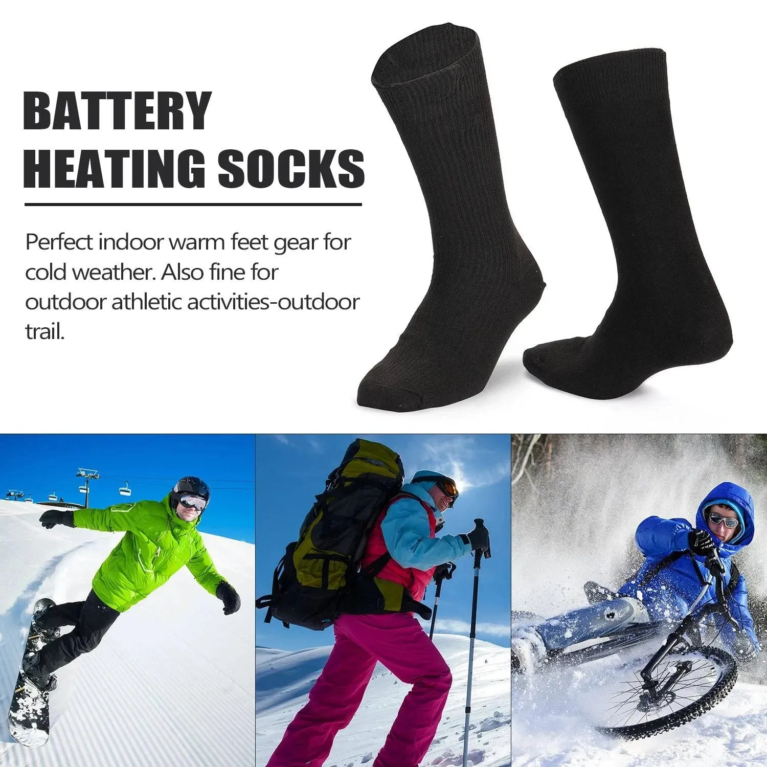 Electric Heated Socks Battery Powered Cold Weather Heat Socks for Men &Women Outdoor Camping Hiking Motorcycle Warm Winter Socks