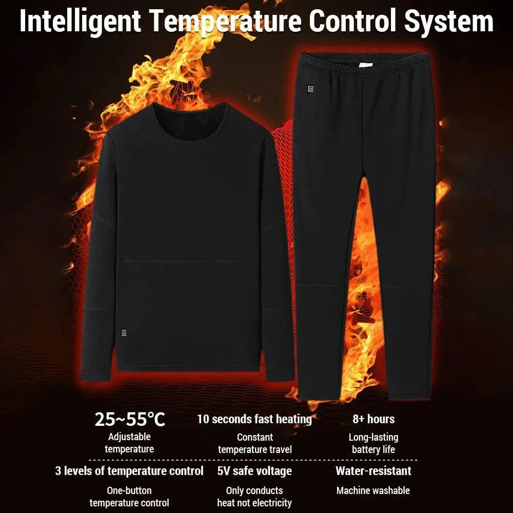 Electric Heating Underwear Set for Man 22 Area Ski Heating Body Suit 3 Levels of Temperature Control Heating Suit