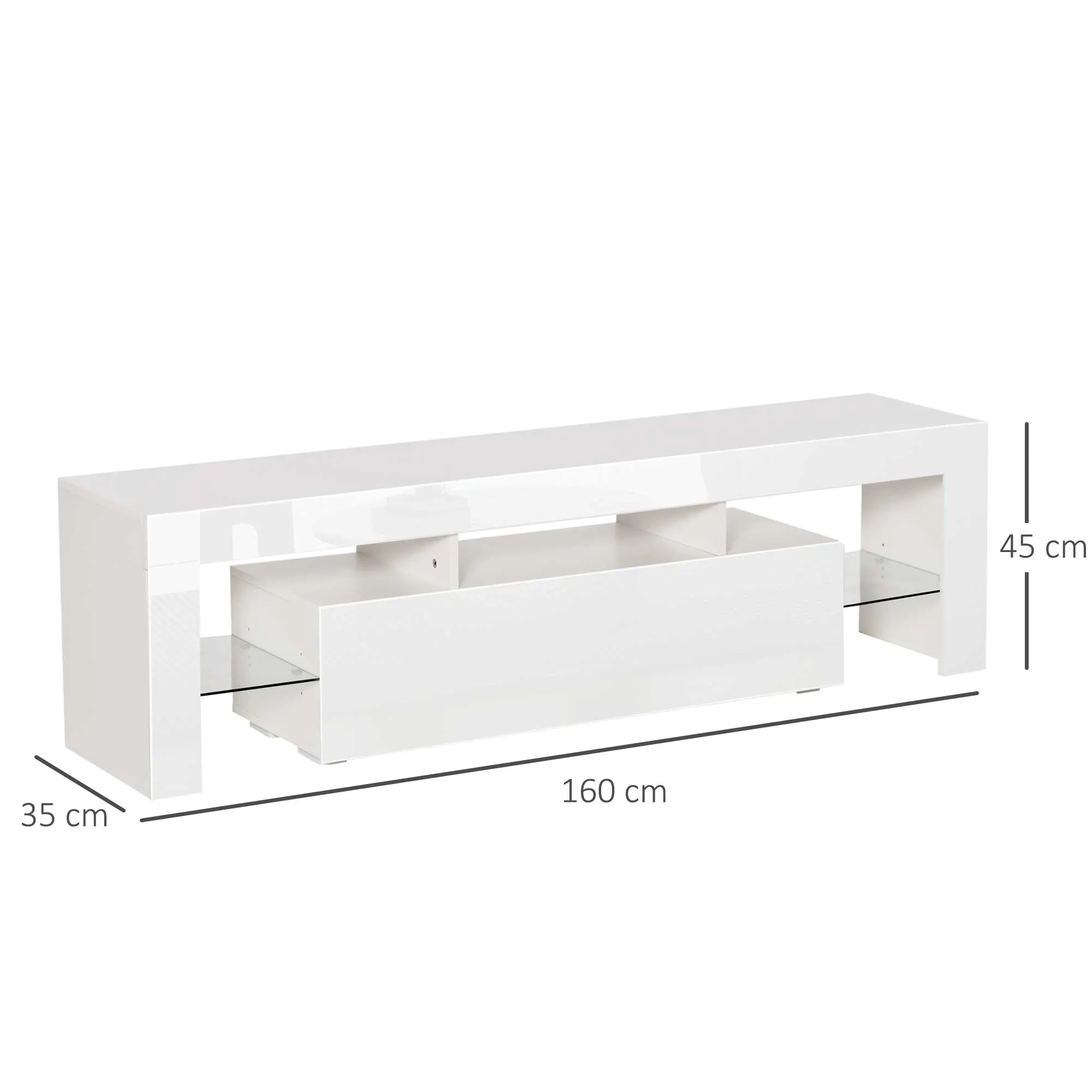 High Gloss TV Stand Cabinet with LED RGB Lights and Remote Control for TVs up to 65", Media TV Console Table with Storage Compartment, White