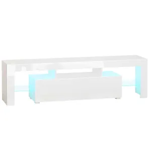 High Gloss TV Stand Cabinet with LED RGB Lights and Remote Control for TVs up to 65", Media TV Console Table with Storage Compartment, White