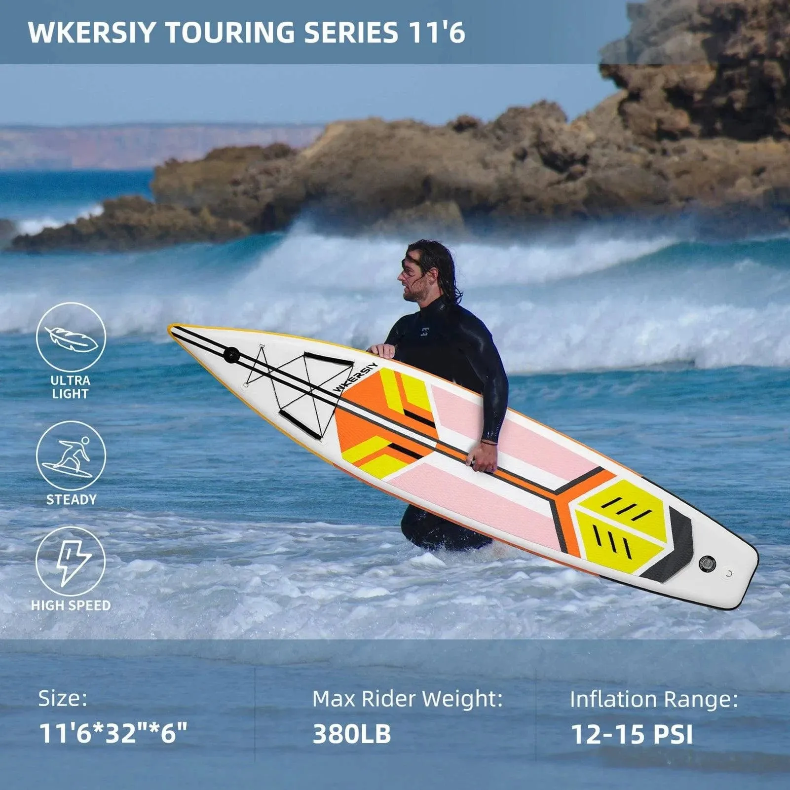 Inflatable Stand Up Paddleboard SUP Board 6 Inch Thick Surfboard Surf Set with Surf Fin Coiled Leash Inflator Pump Carry Bag