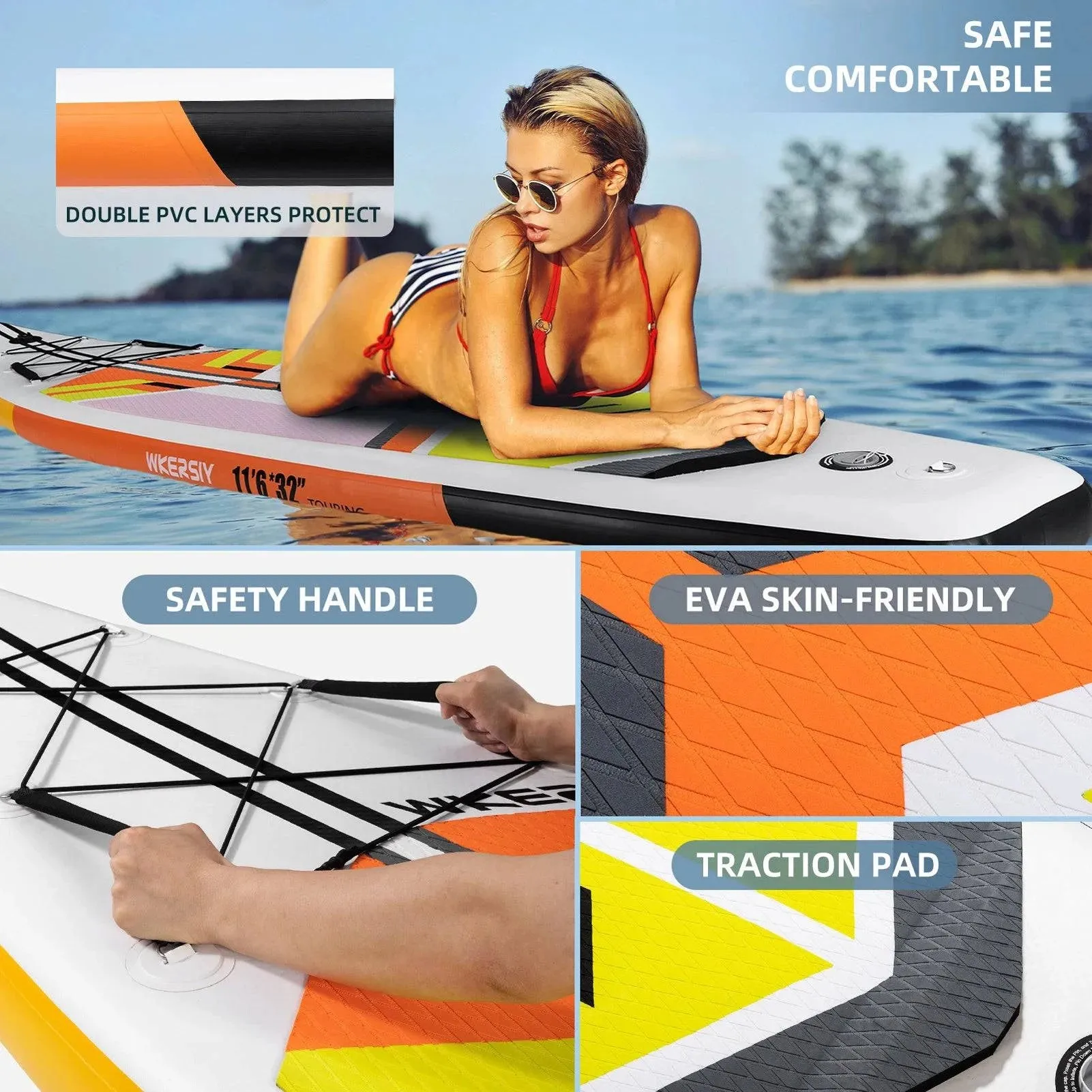 Inflatable Stand Up Paddleboard SUP Board 6 Inch Thick Surfboard Surf Set with Surf Fin Coiled Leash Inflator Pump Carry Bag