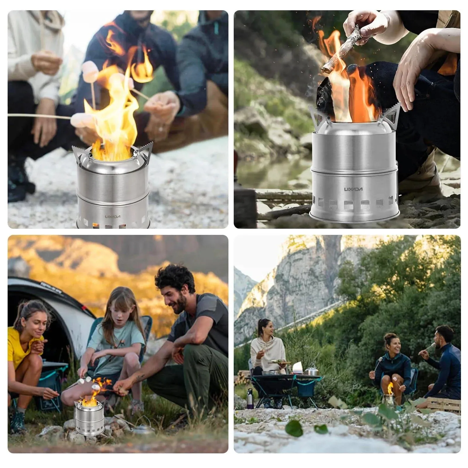 Lixada Brazier Portable Wood Stove Stainless Steel Lightweight Wood Stove Alcohol Stove Burner Outdoor Cooking Picnic Camping