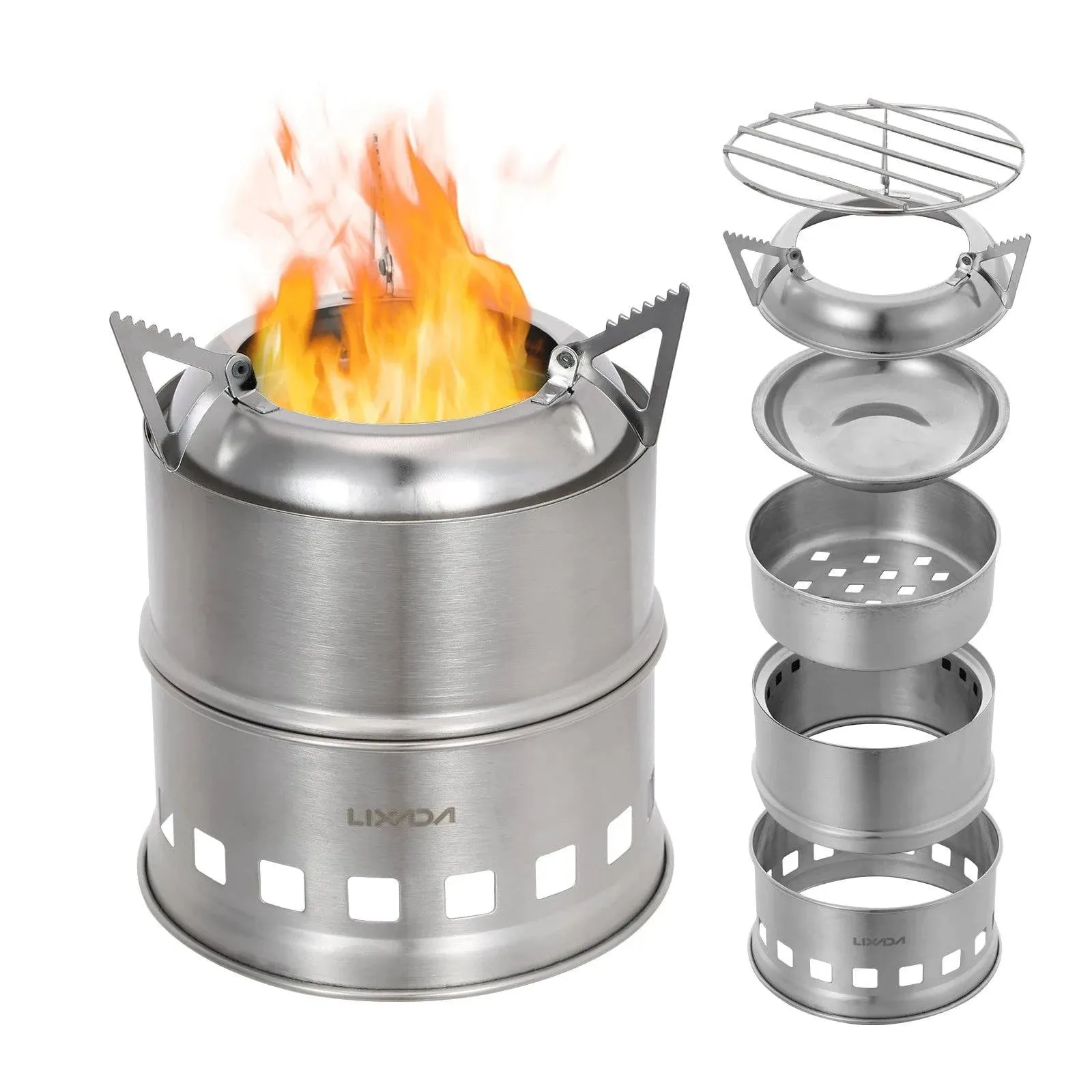 Lixada Brazier Portable Wood Stove Stainless Steel Lightweight Wood Stove Alcohol Stove Burner Outdoor Cooking Picnic Camping