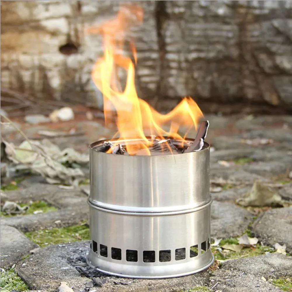 Lixada Brazier Portable Wood Stove Stainless Steel Lightweight Wood Stove Alcohol Stove Burner Outdoor Cooking Picnic Camping