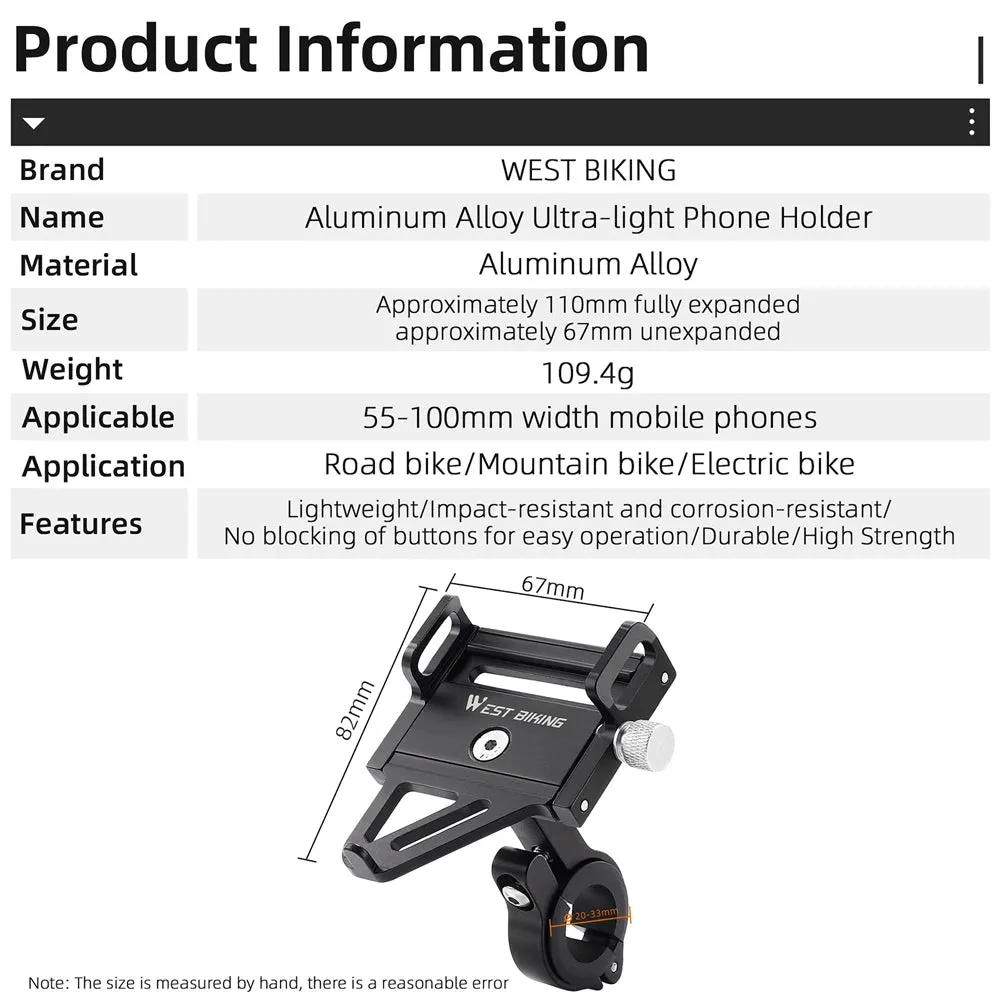 MobilePhone Holder Bicycle Mobile Phone Navigation Fixed Bracket Bike Handlebar Aluminum Alloy Mobile Phone Rack Support