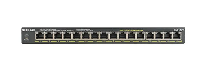 Netgear Gs316pp - Switch - Unmanaged - 16 X 10/100/1000 (Poe ) - Desktop, Wall-Mountable - Poe  (183 W)