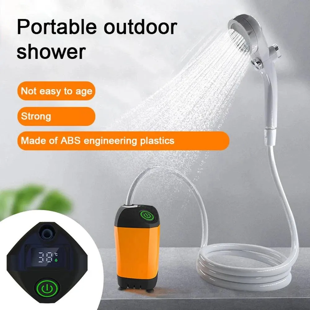 Portable Electric Shower Outdoor Camping Shower Pump IPX7 Waterproof with Digital Display for Camping Hiking Travel Beach Pet