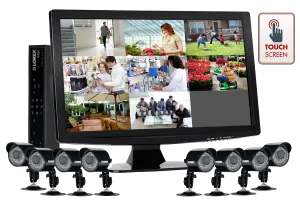 Security and surveillance cameras with touch monitor