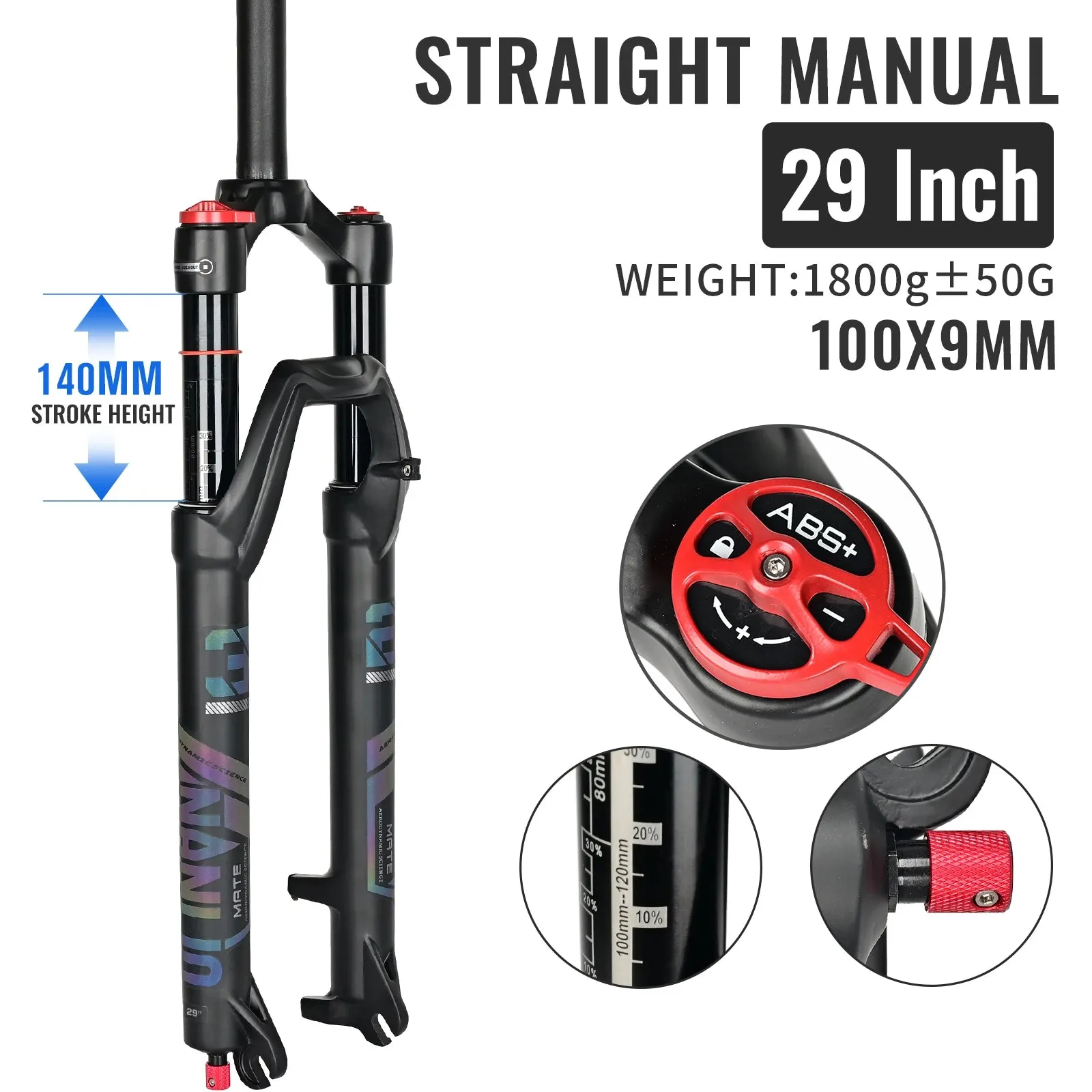 Straight Tube Bicycle Suspension Forks 29 Inch MTB Air Fork Rebound Adjustment Mountain Bike Fork