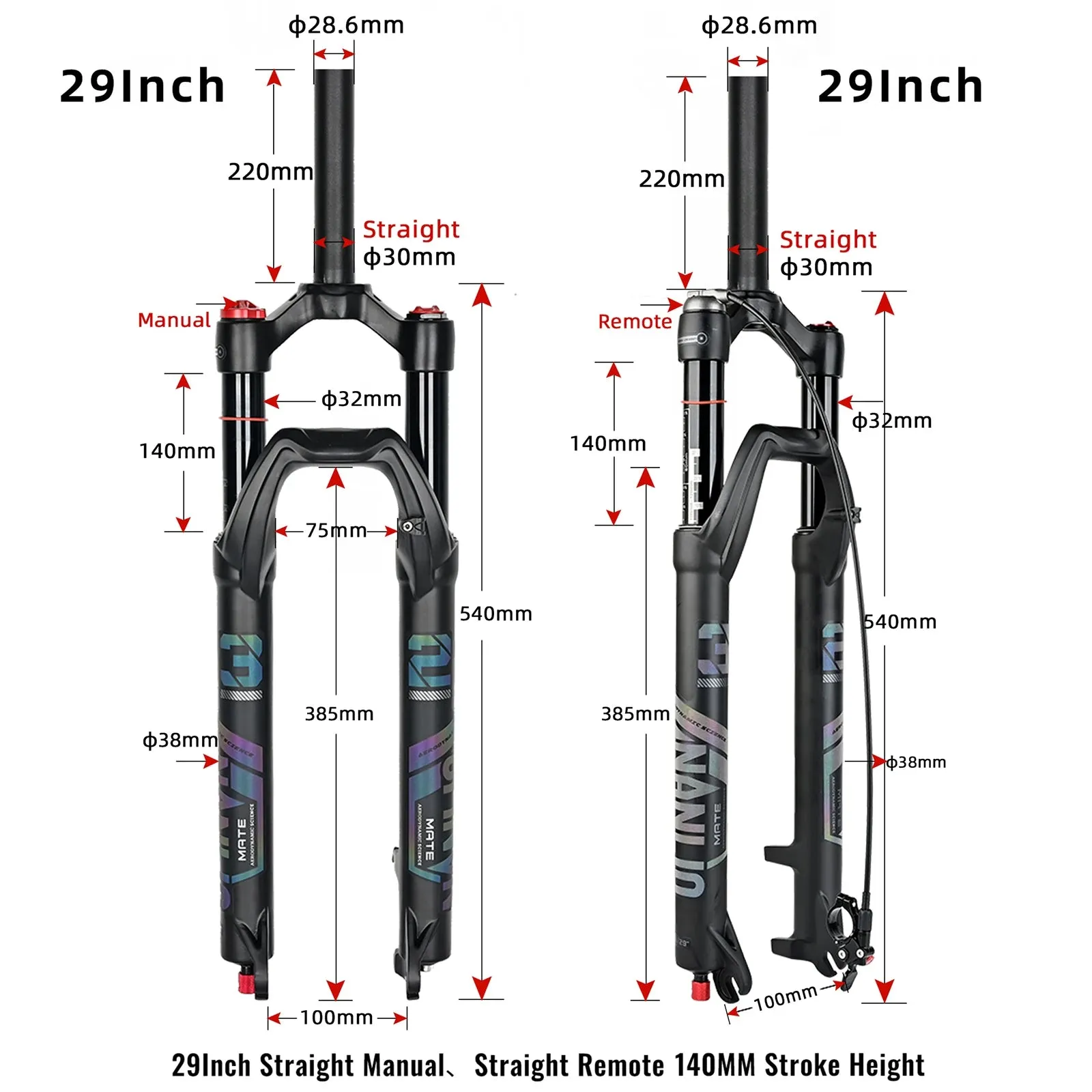 Straight Tube Bicycle Suspension Forks 29 Inch MTB Air Fork Rebound Adjustment Mountain Bike Fork